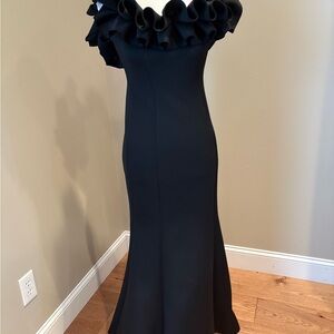 Ever Pretty Elegant Black Ruffled Off-Shoulder Dress Gown 6 Mermaid